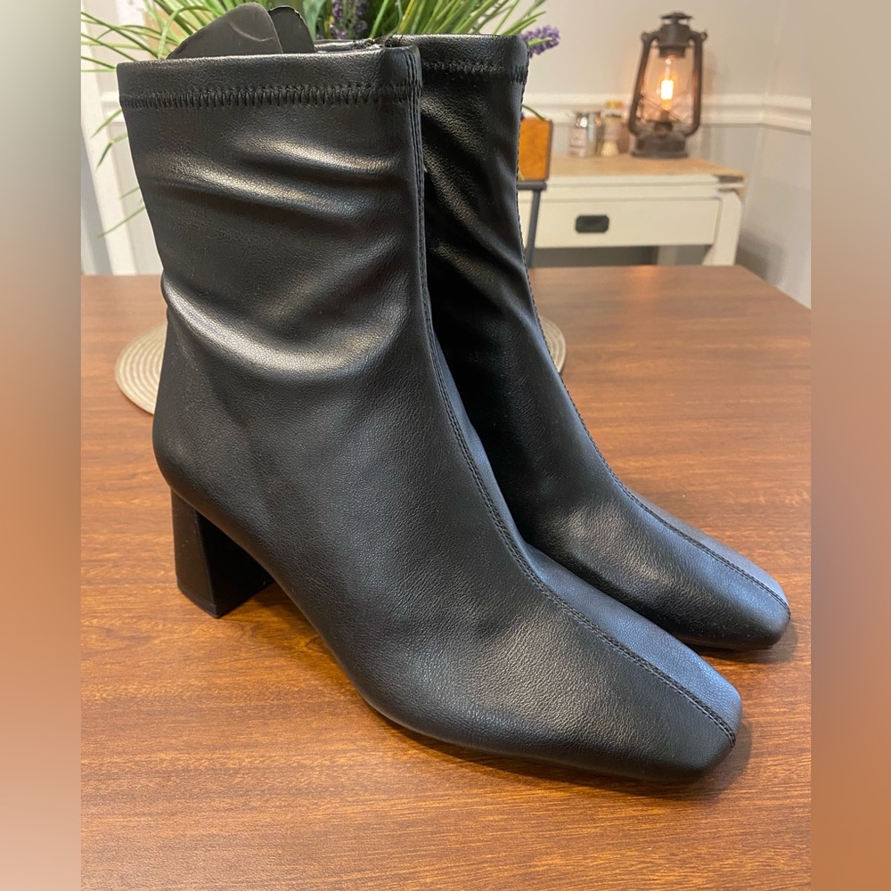 Zara Black Block Heel Ankle Boots Womans